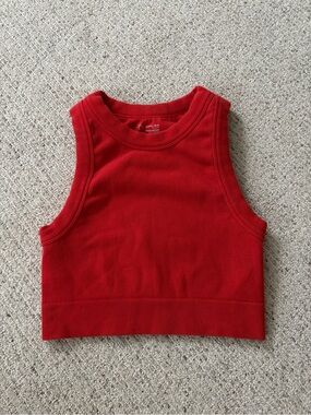 aerie Offline Red Ribbed Crop Tank